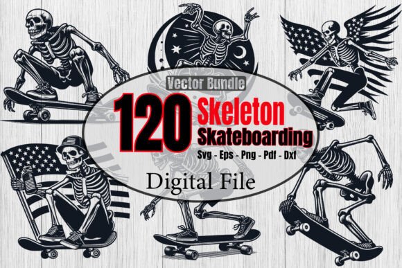 Funny Skeleton Skateboarding Svg Bundle for Crafts and Graphics