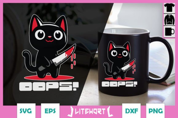 Sarcastic Funny Black Cat SVG Oops Graphics for Crafts